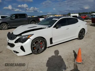 2020 Kia Stinger GT1 with VIN KNAE45LC0L6078418, listed as a Copart auction lot 43345075 with 47,579 mi miles and Salvage Title. Bid and sale history available at carsss.com. Image 1.