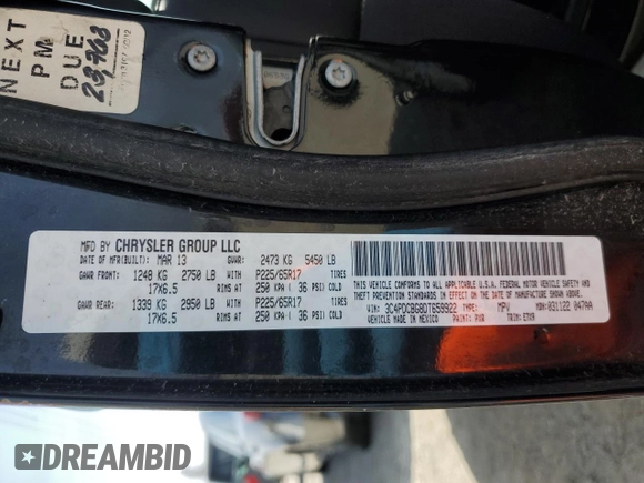 2013 Dodge Journey SXT with VIN 3C4PDCBG8DT659922, listed as a Copart auction lot 54621005 with 87,329 mi miles and Clean Title. Bid and sale history available at carsss.com. Image 12.