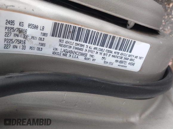 2004 Jeep Grand Cherokee Laredo with VIN 1J4GW48N24C230058, listed as a IAAI auction lot 42386914 with Not provided miles and . Bid and sale history available at DreamBid. Image 9.