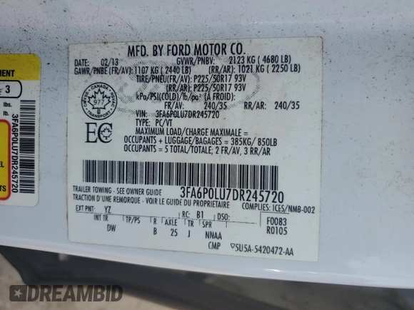 2013 Ford Fusion SE Hybrid z VIN 3FA6P0LU7DR245720, wystawiony jako Copart lot #60231425 z przebiegiem 249 180 mil mil oraz Czysty tytuł • Clean title. Historia ofert i sprzedaży dostępna na DreamBid. Obrazek 12.