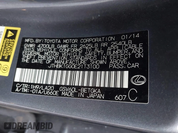 2014 Lexus ES 330 with VIN JTHBK1GG0E2113100, listed as a IAAI auction lot 41309816 with 233,535 mi miles and . Bid and sale history available at DreamBid. Image 9.