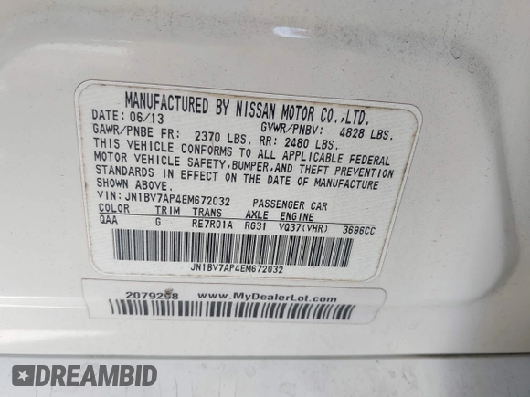 2014 Infiniti Q50 Premium with VIN JN1BV7AP4EM672032, listed as a IAAI auction lot 42339388 with 203,841 mi miles and . Bid and sale history available at DreamBid. Image 9.