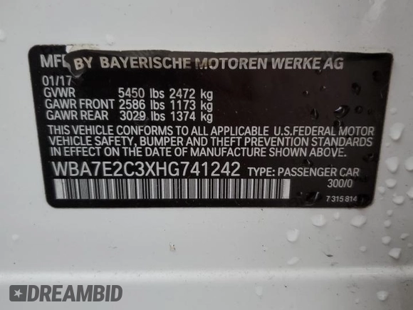 2017 BMW 7 Series 740i with VIN WBA7E2C3XHG741242, listed as a Copart auction lot 51577125 with 101,429 mi miles and Clean Title. Bid and sale history available at carsss.com. Image 12.