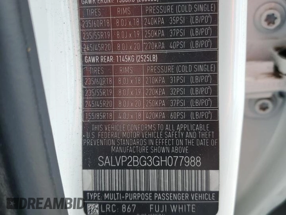 2016 Land Rover Range Rover Evoque SE с VIN SALVP2BG3GH077988, выставлен на аукционе Copart как лот 57881225 с пробегом 118 842 миль миль и Списание • Salvage title. История ставок и продаж доступна на DreamBid. Изображение 13.
