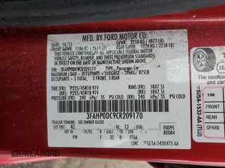 2012 Ford Fusion SPORT with VIN 3FAHP0DC9CR209170, listed as a Copart auction lot 52557335 with 139,723 mi miles and Salvage Title. Bid and sale history available at carsss.com. Image 12.