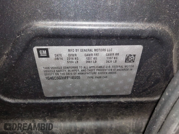 2015 Buick LaCrosse Premium I with VIN 1G4GD5G39FF146205, listed as a IAAI auction lot 41830021 with 157,588 mi miles and . Bid and sale history available at DreamBid. Image 9.