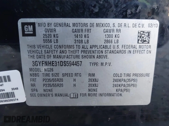 2013 Cadillac SRX Performance Collection with VIN 3GYFNHE31DS594457, listed as a IAAI auction lot 41145250 with 131,395 mi miles. Bid and sale history available at carsss.com. Image 9.