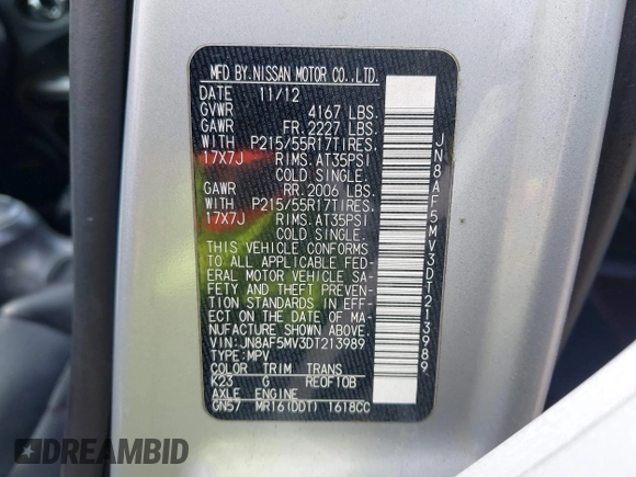 2013 Nissan Juke SL z VIN JN8AF5MV3DT213989, wystawiony jako IAAI lot #42262466 z przebiegiem 94 823 mil mil oraz . Historia ofert i sprzedaży dostępna na DreamBid. Obrazek 9.
