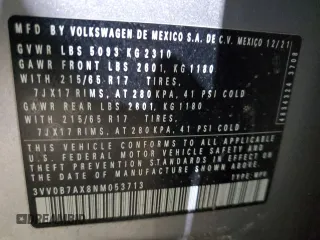 2022 Volkswagen Tiguan S with VIN 3VV0B7AX8NM053713, listed as a Copart auction lot 43020435 with 148,530 mi miles and Salvage title. Bid and sale history available at DreamBid. Image 15.