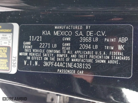 2022 Kia Forte GT with VIN 3KPF44AC1NE438135, listed as a IAAI auction lot 41554755 with 28,433 mi miles. Bid and sale history available at carsss.com. Image 9.