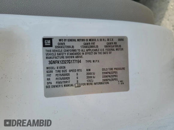 2007 Chevrolet Avalanche LT w/3LT with VIN 3GNFK12327G177194, listed as a Copart auction lot 64501094 with 292,384 mi miles and Salvage Title. Bid and sale history available at carsss.com. Image 12.