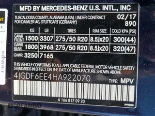 2017 Mercedes-Benz GLS 450 with VIN 4JGDF6EE4HA922070, listed as a Copart auction lot 54575704 with 80,986 mi miles and Non Repairable. Bid and sale history available at DreamBid. Image 13.