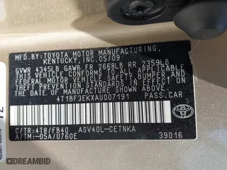 2010 Toyota Camry with VIN 4T1BF3EKXAU007191, listed as a IAAI auction lot 42112547 with 170,988 mi miles. Bid and sale history available at carsss.com. Image 9.