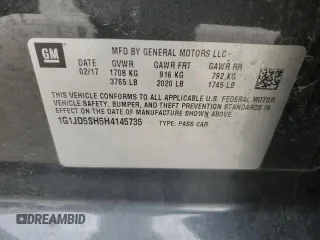 2017 Chevrolet Sonic LT z VIN 1G1JD5SH5H4145735, wystawiony jako Copart lot #54743105 z przebiegiem 108 652 mil mil oraz Szkoda całkowita • Salvage title. Historia ofert i sprzedaży dostępna na DreamBid. Obrazek 12.