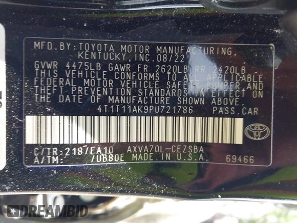 2023 Toyota Camry SE z VIN 4T1T11AK9PU721786, wystawiony jako IAAI lot #42279812 z przebiegiem 30 707 mil mil oraz . Historia ofert i sprzedaży dostępna na DreamBid. Obrazek 9.