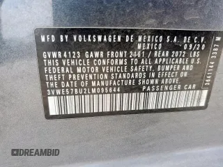 2020 Volkswagen Jetta SEL with VIN 3VWE57BU2LM095644, listed as a Copart auction lot 57269245 with 54,491 mi miles and Salvage title. Bid and sale history available at DreamBid. Image 12.