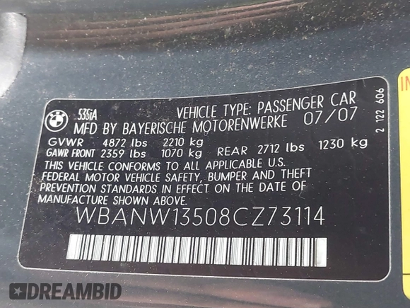 2008 BMW 5 Series 535i with VIN WBANW13508CZ73114, listed as a IAAI auction lot 42117643 with 218,473 mi miles and . Bid and sale history available at carsss.com. Image 9.