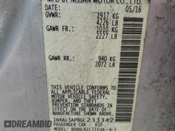 2016 Nissan Altima S z VIN 1N4AL3AP8GC233342, wystawiony jako Copart lot #58442955 z przebiegiem 184 994 mil mil oraz Szkoda całkowita • Salvage title. Historia ofert i sprzedaży dostępna na DreamBid. Obrazek 13.