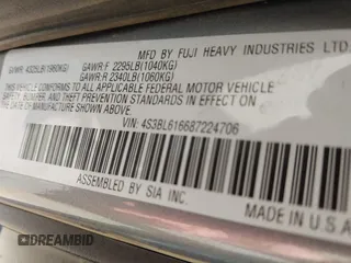 2008 Subaru Legacy Special with VIN 4S3BL616687224706, listed as a IAAI auction lot 42572767 with 187,752 mi miles and . Bid and sale history available at DreamBid. Image 9.