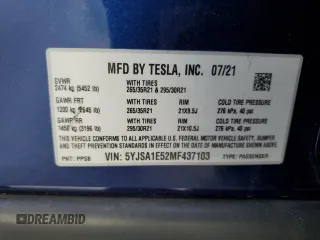 2021 Tesla Model S Long Range z VIN 5YJSA1E52MF437103, wystawiony jako Copart lot #55533515 z przebiegiem 59 015 mil mil oraz Szkoda całkowita • Salvage title. Historia ofert i sprzedaży dostępna na DreamBid. Obrazek 13.