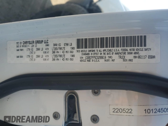 2012 Ram 1500 ST с VIN 1C6RD7FP5CS299610, выставлен на аукционе Copart как лот 58062745 с пробегом 230 945 миль миль и Списание • Salvage title. История ставок и продаж доступна на DreamBid. Изображение 12.