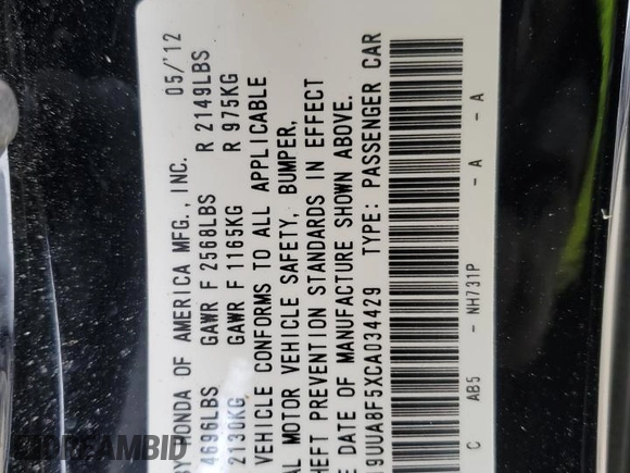 2012 Acura TL Tech Auto with VIN 19UUA8F5XCA034429, listed as a Copart auction lot 48895175 with 203,506 mi miles and Salvage Title. Bid and sale history available at carsss.com. Image 13.