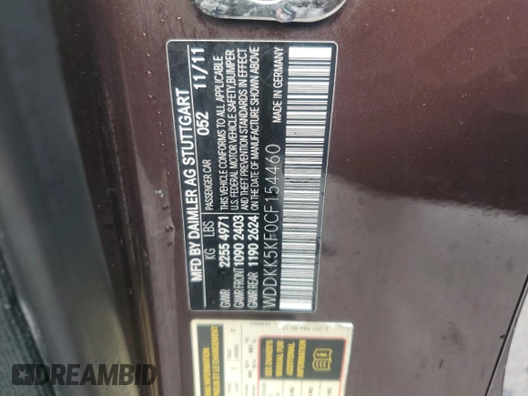 2012 Mercedes-Benz E 350 with VIN WDDKK5KF0CF154460, listed as a Copart auction lot 43518375 with 98,381 mi miles and Salvage Title. Bid and sale history available at DreamBid. Image 12.