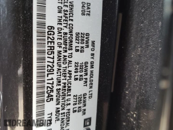 2009 Pontiac G8 z VIN 6G2ER57729L172545, wystawiony jako Copart lot #64089654 z przebiegiem 205 583 mil mil oraz Nie do naprawy. Historia ofert i sprzedaży dostępna na DreamBid. Obrazek 12.