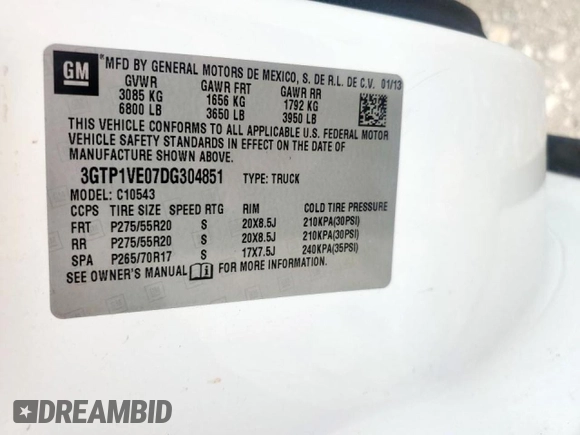 2013 GMC Sierra 1500 SLE z VIN 3GTP1VE07DG304851, wystawiony jako Copart lot #58800165 z przebiegiem 177 827 mil mil oraz Czysty tytuł • Clean title. Historia ofert i sprzedaży dostępna na DreamBid. Obrazek 12.