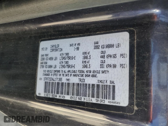 1998 Dodge 2500 with VIN 1B7KF23Z4WJ171365, listed as a Copart auction lot 55085915 with 222,954 mi miles and Clean Title. Bid and sale history available at carsss.com. Image 12.
