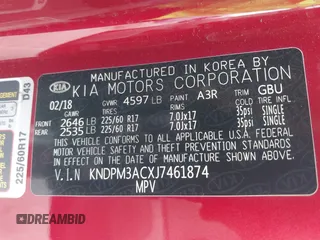 2018 Kia Sportage LX with VIN KNDPM3ACXJ7461874, listed as a IAAI auction lot 42064801 with 123,809 mi miles and . Bid and sale history available at carsss.com. Image 9.