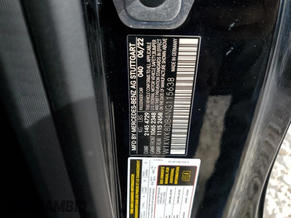 2022 Mercedes-Benz C 300 with VIN W1KWK8DB4NG115638, listed as a Copart auction lot 89098145 with 21,688 mi miles and Clean Title. Bid and sale history available at DreamBid. Image 12.