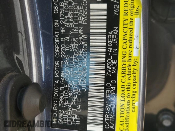 2010 Toyota Prius II with VIN JTDKN3DU4A0040818, listed as a Copart auction lot 53469145 with Not Provided miles and Clean Title. Bid and sale history available at DreamBid. Image 12.