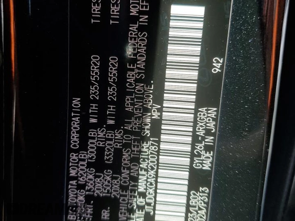 2019 Lexus RX with VIN JTJDGKCA9K2007871, listed as a Copart auction lot 50574855 with 113,140 mi miles and Salvage Title. Bid and sale history available at carsss.com. Image 13.