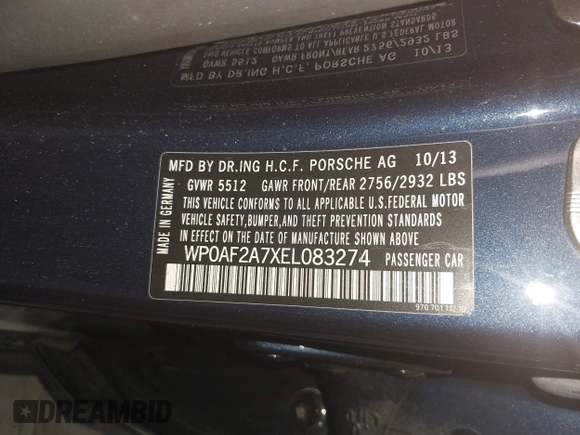 2014 Porsche Panamera GTS with VIN WP0AF2A7XEL083274, listed as a IAAI auction lot 40258451 with 98,861 mi miles and . Bid and sale history available at DreamBid. Image 9.