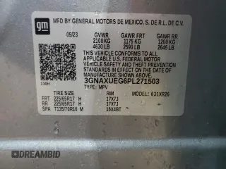 2023 Chevrolet Equinox LT with VIN 3GNAXUEG6PL271503, listed as a Copart auction lot 46816155 with 51,047 mi miles and Non Repairable. Bid and sale history available at DreamBid. Image 14.