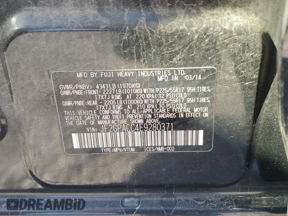 2014 Subaru Crosstrek Premium z VIN JF2GPACC4E9280371, wystawiony jako Copart lot #48304935 z przebiegiem Nie podano mil oraz Szkoda całkowita • Salvage title. Historia ofert i sprzedaży dostępna na DreamBid. Obrazek 12.