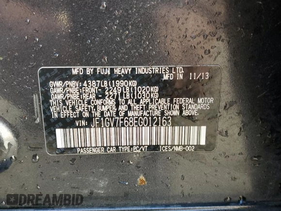 2014 Subaru WRX WRX Premium with VIN JF1GV7F68EG012163, listed as a Copart auction lot 42784655 with 254,678 mi miles and Salvage title. Bid and sale history available at DreamBid. Image 12.