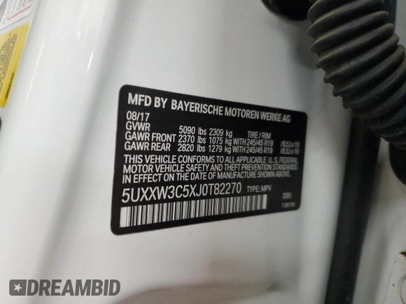 2018 BMW X4 xDrive28i with VIN 5UXXW3C5XJ0T82270, listed as a Copart auction lot 54500875 with 62,577 mi miles and Salvage title. Bid and sale history available at DreamBid. Image 12.