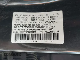 2013 Honda Accord EX-L with VIN 1HGCR2F87DA105423, listed as a IAAI auction lot 42027480 with Not Provided miles and . Bid and sale history available at DreamBid. Image 9.
