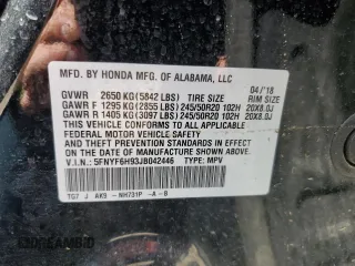 2018 Honda Pilot Touring with VIN 5FNYF6H93JB042446, listed as a Copart auction lot 52249195 with 111,044 mi miles and Salvage title. Bid and sale history available at DreamBid. Image 14.