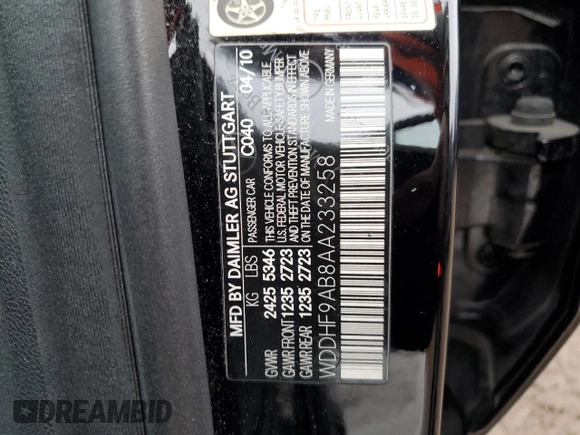 2010 Mercedes-Benz E-Class E 550 Luxury with VIN WDDHF9AB8AA233258, listed as a Copart auction lot 45865695 with 108,748 mi miles and Salvage Title. Bid and sale history available at carsss.com. Image 13.