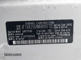 2021 Subaru WRX STI with VIN JF1VA2S6XM9809772, listed as a IAAI auction lot 40922329 with 50,435 mi miles. Bid and sale history available at carsss.com. Image 9.