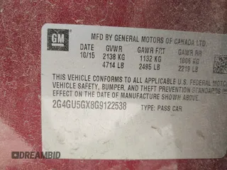 2016 Buick Regal GS with VIN 2G4GU5GX8G9122538, listed as a IAAI auction lot 41939659 with 92,269 mi miles. Bid and sale history available at carsss.com. Image 9.