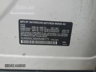 2017 BMW X5 xDrive35i with VIN 5UXKR0C56H0V68771, listed as a Copart auction lot 59587015 with 164,990 mi miles and Salvage title. Bid and sale history available at DreamBid. Image 12.