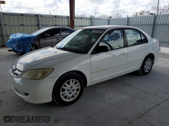 2005 Honda Civic LX with VIN 2HGES165X5H614941, listed as a Copart auction lot 51648795 with 107,218 mi miles and Salvage Title. Bid and sale history available at DreamBid. Image 1.
