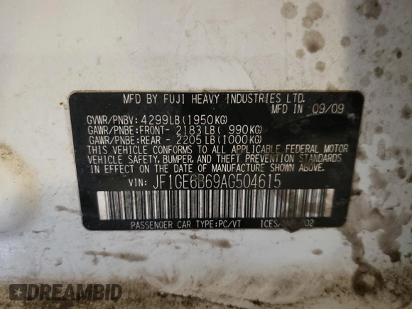 2010 Subaru Impreza Premium with VIN JF1GE6B69AG504615, listed as a Copart auction lot 41692765 with 121,881 mi miles and Salvage title. Bid and sale history available at DreamBid. Image 12.