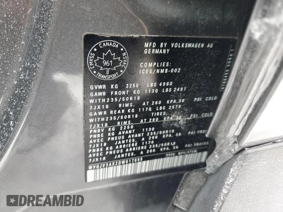 2013 Volkswagen Tiguan S with VIN WVGJV3AX2DW617899, listed as a Copart auction lot 45664075 with 172,380 mi miles and Clean title. Bid and sale history available at DreamBid. Image 13.