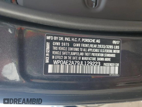 2018 Porsche Panamera 4 E-Hybrid z VIN WP0AE2A79JL129223, wystawiony jako Copart lot #79005304 z przebiegiem 22 877 mil mil oraz Szkoda całkowita • Salvage title. Historia ofert i sprzedaży dostępna na DreamBid. Obrazek 12.