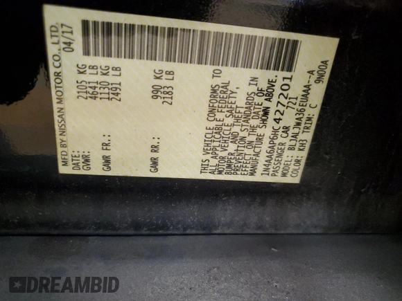 2017 Nissan Maxima SV z VIN 1N4AA6AP6HC427201, wystawiony jako Copart lot #47111495 z przebiegiem 57 047 mil mil oraz Szkoda całkowita • Salvage title. Historia ofert i sprzedaży dostępna na DreamBid. Obrazek 12.